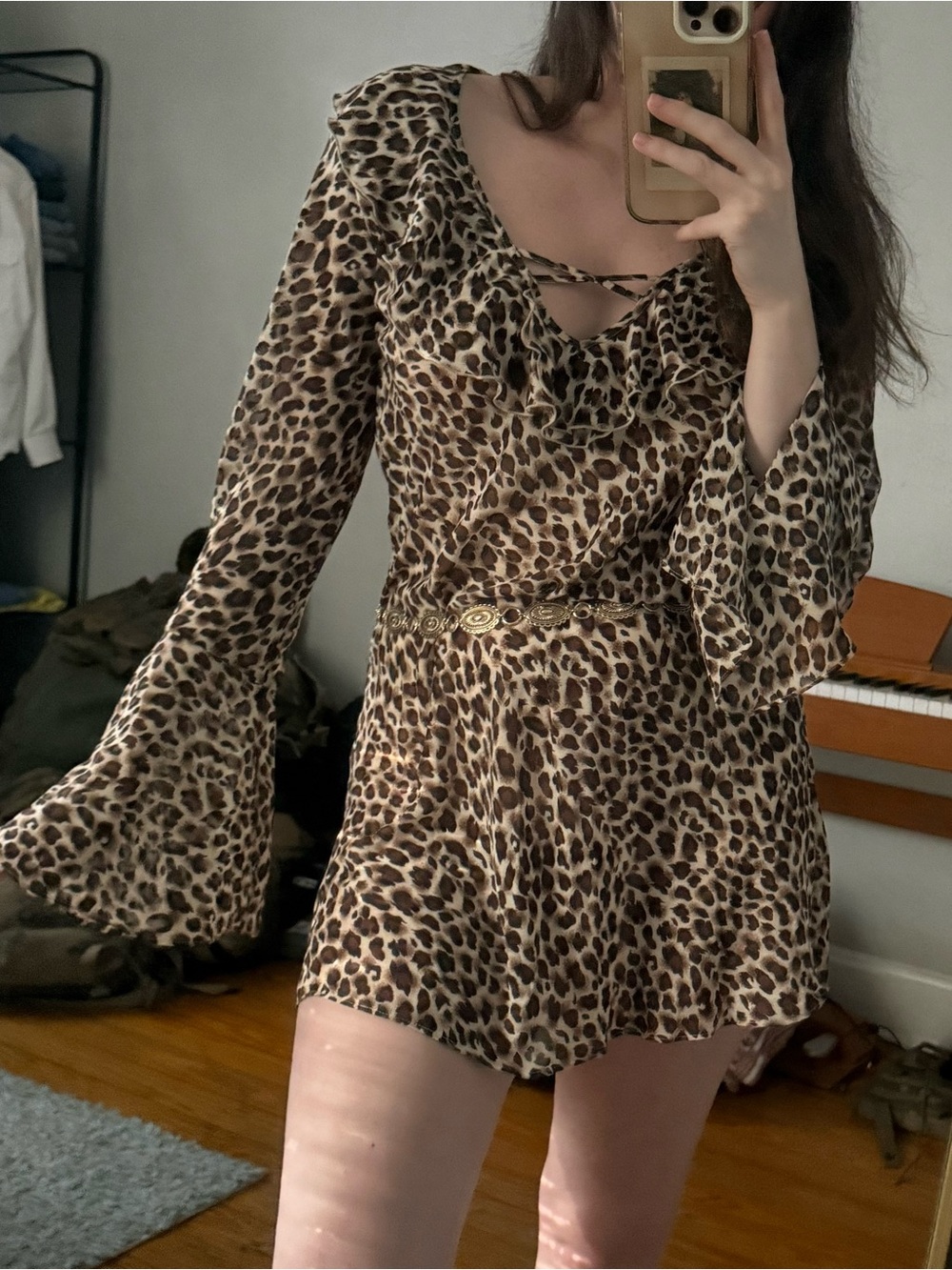 Victoria’s Secret Leopard Print Ruffle Long Sleeve Dress